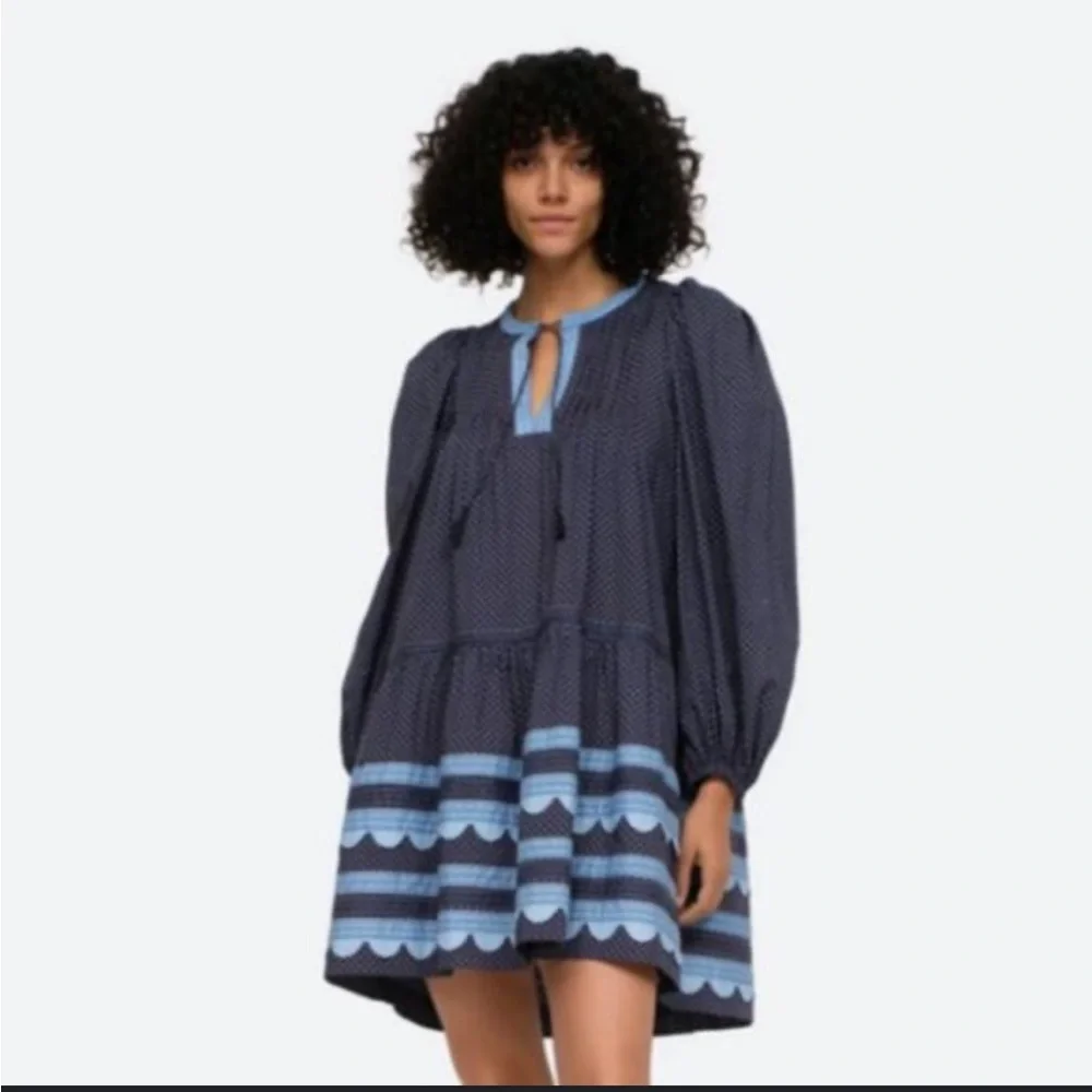 Sea New York Palmer Tunic Dress Sz S EUC Blue Long Sleeve 100% Cotton - Picture 3 of 15